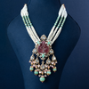 Carved Ruby Pendant with Polki & Beads Haram